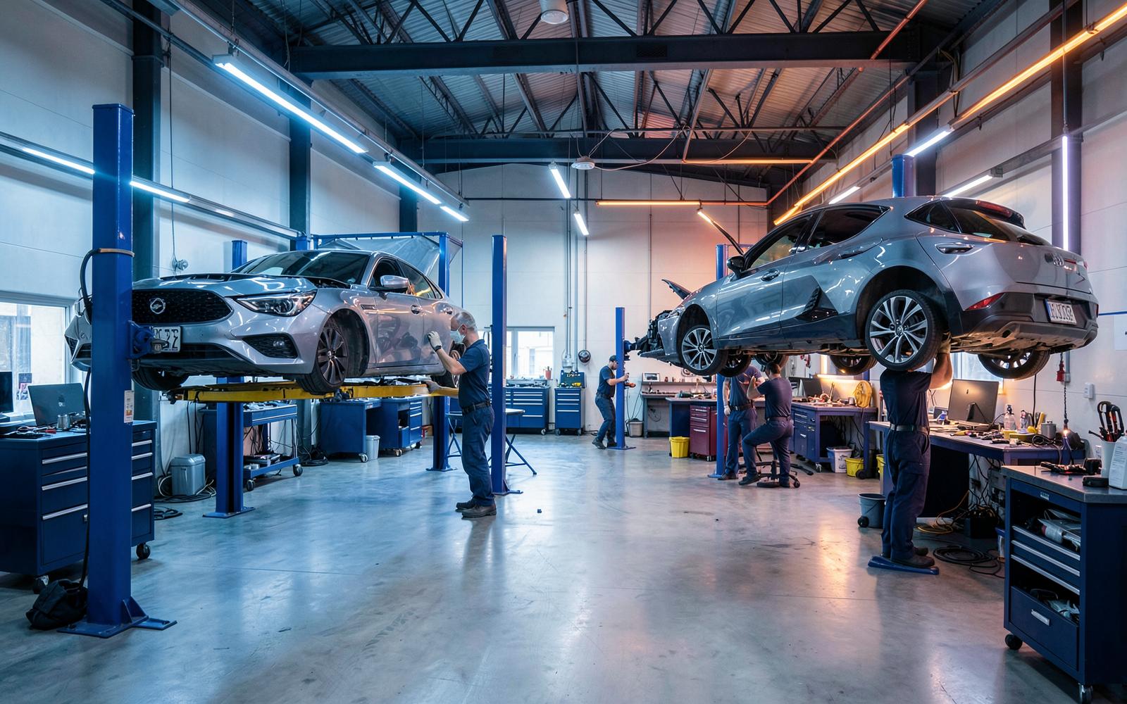 Nave de Talleres Turbo con coches en elevadores